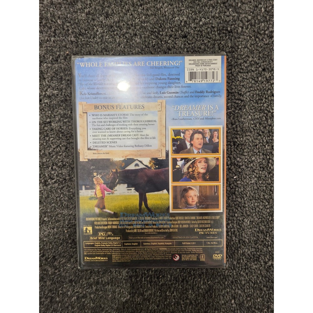 Dreamer Inspired by a True Story DVD Kurt Russell Dakota Fanning Full Screen NEW